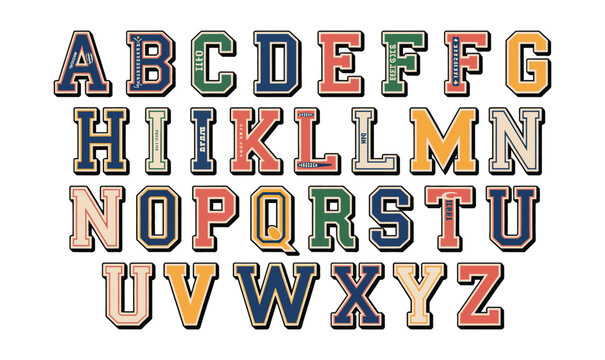 Vintage Varsity Alphabet Letters Vector Set for College Sports Branding and T-shirt Apparel Design