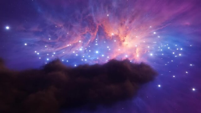 Star Forming Region Inside Colorful Nebula with Glowing Cosmic Dust and Deep Space Background