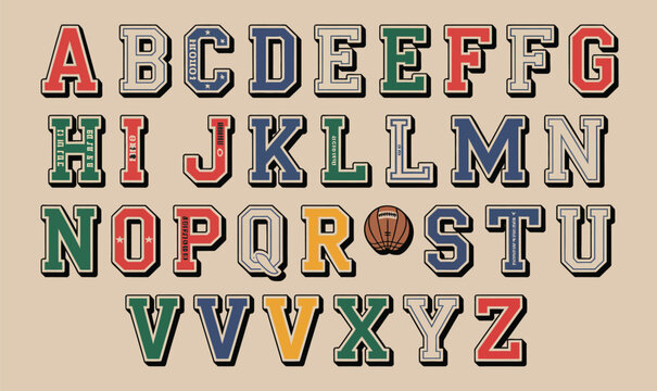 Vintage Varsity Alphabet Vector Set for College Basketball Sports and T-shirt Apparel Design