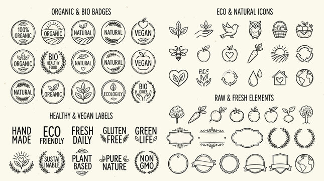 Organic Eco Friendly Labels, Badges, Icons and Elements for Natural Products