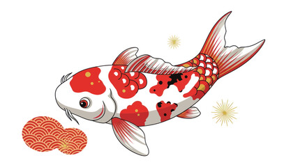 Vibrant Koi Fish Illustration with Traditional Japanese Patterns and Sparkles © Riris