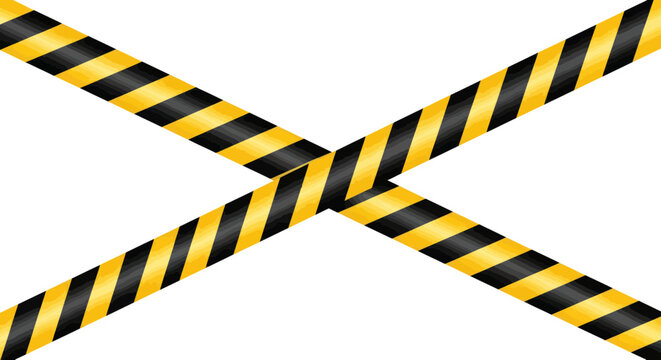 Caution Tape Barrier, Warning Stripes, Safety Zone, Cross Shape, White Background