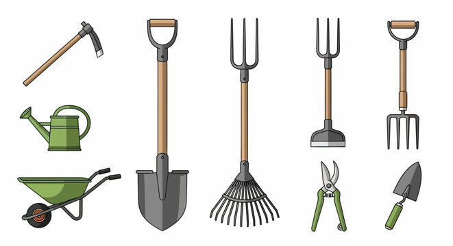 Collection of Garden Tools and Equipment for Gardening.