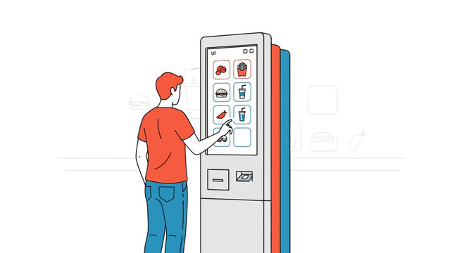 Person ordering food at a digital self-service kiosk