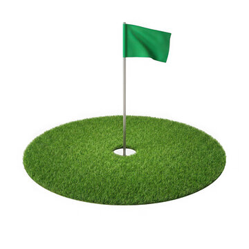Miniature Golf Flag on Putting Green with Hole in Isometric View