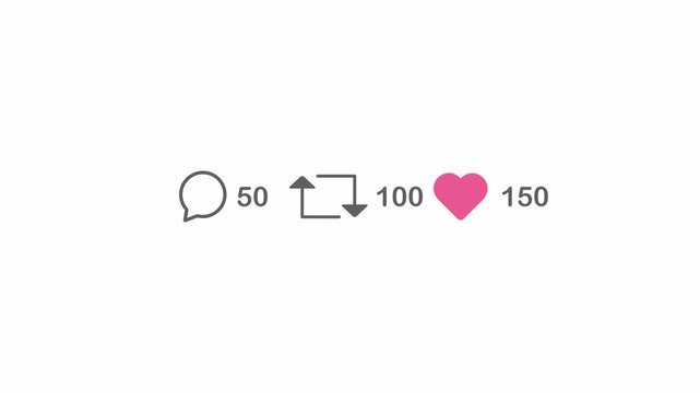 Social media notification pop up counter animation: likes followers, repost and comments icon. 4K videos animated