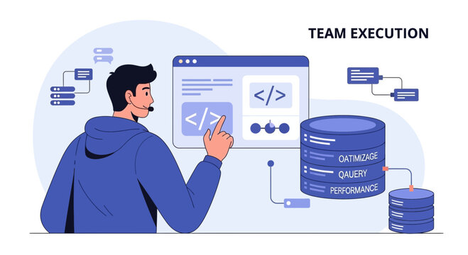 Developer Programming Code and Database Management for Team Execution