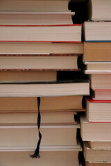 Fototapeta premium Pile of Hardcover Books with Page Texture and Study Concept