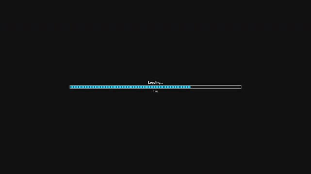 Digital loading progress bar animation with abstract glitch and distortion effect, corrupted system UI element on black background