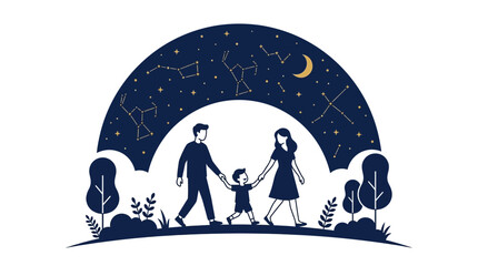 Family under starry night sky constellation © Anisah