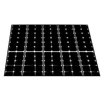 Flat vector icon of a solar panel array, renewable green energy symbol, bold outlines, solid black, white background. set with simple line art design featuring outline, illustration, graphic elemen...