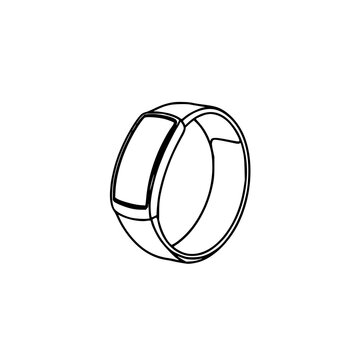 Minimalist line art of a smart ring, 2026 wearable health tracker, thin consistent stroke, isolated on white. set with simple line art design featuring simple design, minimalist, black and white wi...