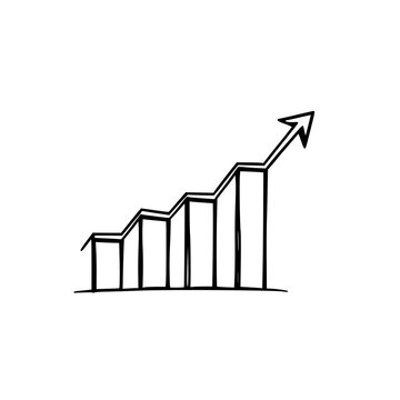 Corporate style vector icon of a financial bar graph with an arrow, growth symbol, flat design, white background. set with simple line art design featuring simple design, minimalist, black and whit...