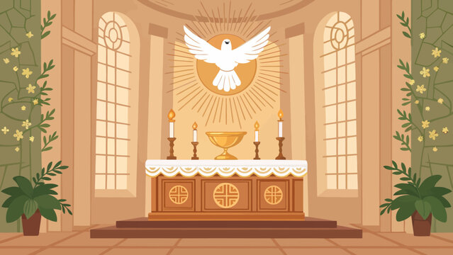 Elegant church altar with ornate and a holy spirit dove holy communion religious ceremony religious christianity sacrament communion spiritual celebration blessing ministry sanctuary