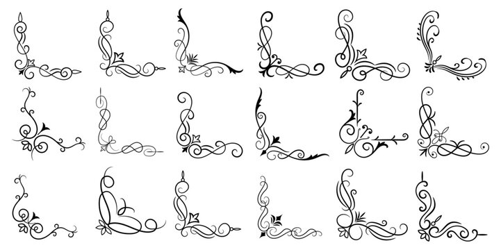 ornate vintage corners with decorative baroque rococo flourishes and floral scrolls