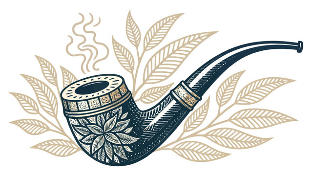 Vintage smoking pipe with swirling smoke and decorative leaves old fashioned personal item vintage object antique object traditional object statement piece gentleman s accoutrement