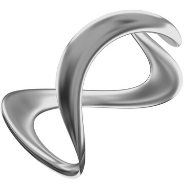 Abstract 3D chrome twisted infinity figure-eight liquid loop isolated on white