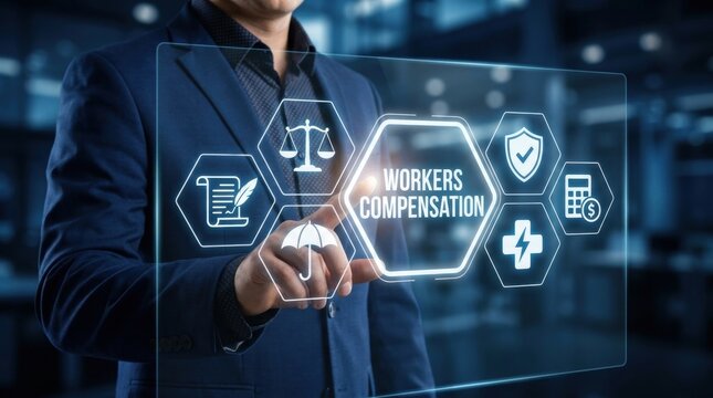 Businessman interacting with workers compensation digital interface in office