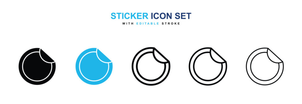 Sticker icons vector collection in black and blue colors on white background