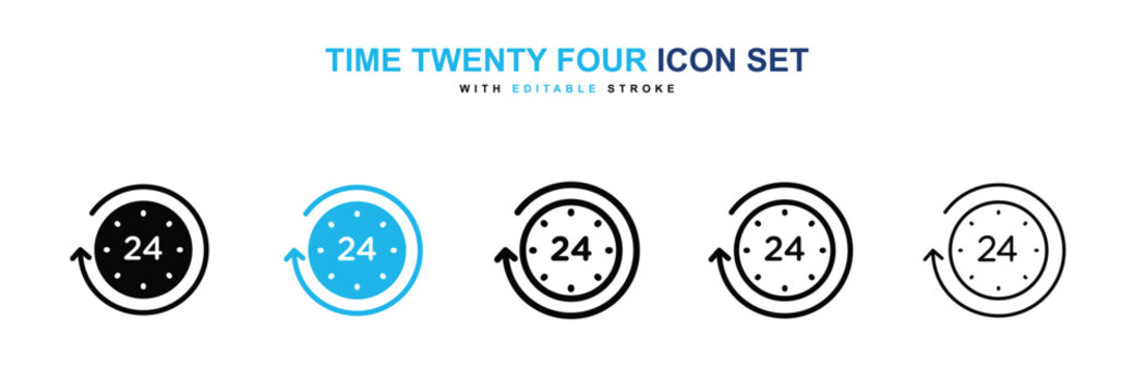 Time twenty four icons vector collection in black and blue colors on white background