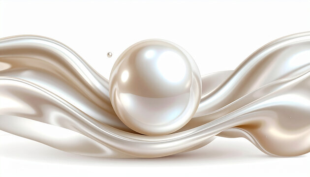 Pearl ball resting on flowing silk