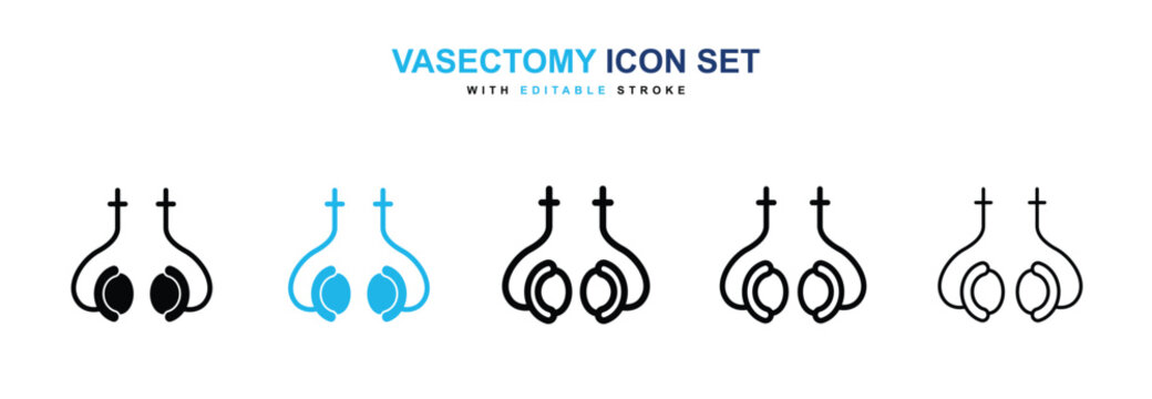 Vasectomy icons vector collection in black and blue colors on white background