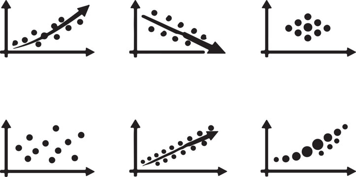 Set of six scatter plot graphs with arrows
