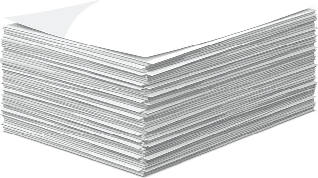 Stack of white paper sheets isolated, realistic blank document pile on transparent background vector illustration