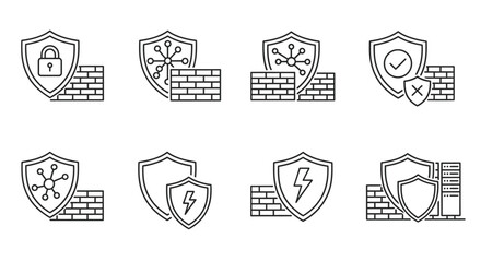 Cyber Security Firewall Icons Set Digital Protection. © Kosim