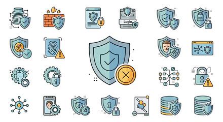 Cyber Security Icons Collection Digital Protection Symbols. © Kosim