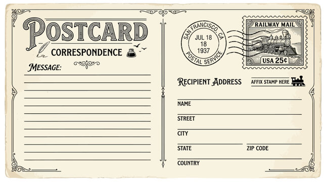 Vintage Postcard Template with Stamp and Address Lines