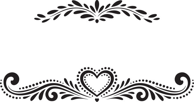 Beautiful decorative floral border element featuring a heart shape for romantic wedding stationery design projects