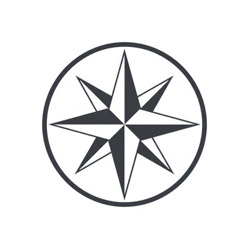 Compass rose icon with eightpointed star in a circle isolated on transparent background