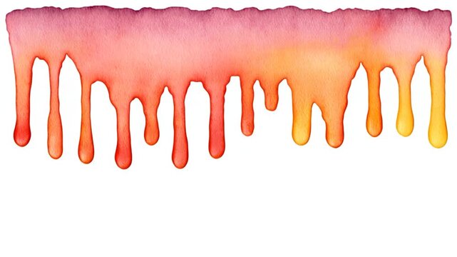 Watercolor drip texture clipart flowing liquid gradient splash border with warm red orange yellow purple on white background minimal calm canvas