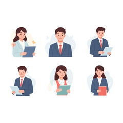 Fototapeta premium Professional Business People Set Holding Documents and Folders on White Background