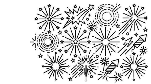 Abstract fireworks display with stars and dynamic shapes