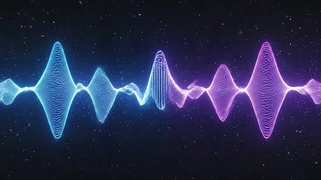 Abstract digital sound wave visualization with glowing particles