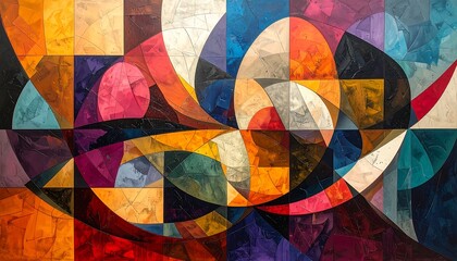 Fototapeta premium Vibrant Geometric Abstract Shapes Overlapping in Colorful Mosaic Composition