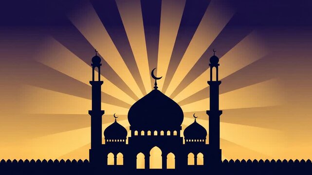 Mosque silhouette against a bright sunburst sky islam islamic architecture