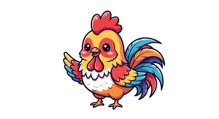 Cute Cartoon Rooster Waving Hello, Adorable Chicken Illustration © ardan