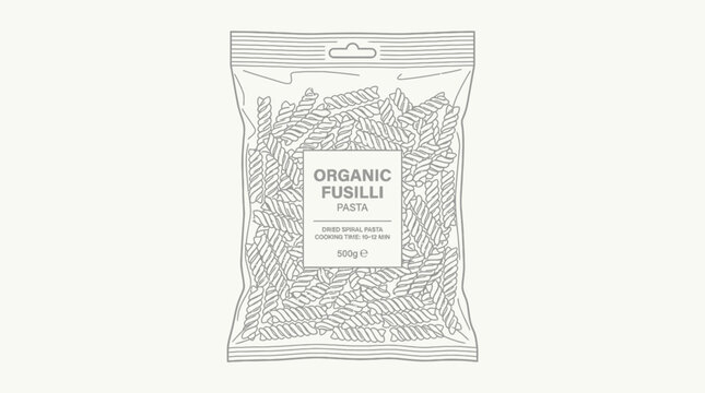 Organic Fusilli Pasta Bag - Line Art Illustration