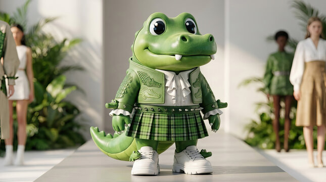 Cute crocodile leather doll with green crocodile theme fashion