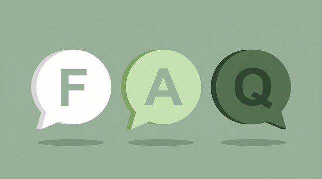 FAQ acronym on speech bubbles, frequently asked questions concept, customer support and help center icons in green and white tones