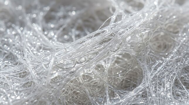 Close-up of White Fibrous Material Showing Intricate Texture and Fine Details.