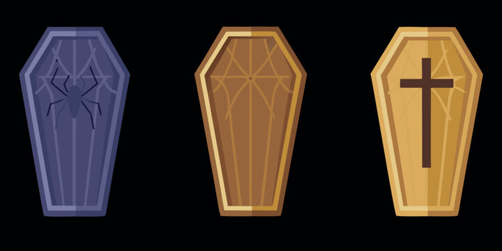 Three stylized coffins isolated on a black background