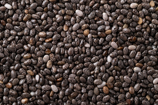 Close up of healthy organic chia seeds texture for background. Superfood for a balanced diet and weight loss