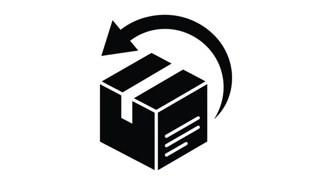 Cardboard parcel box with return circular arrow icon for logistics product exchange service