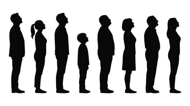Silhouette of diverse people standing in line and looking up