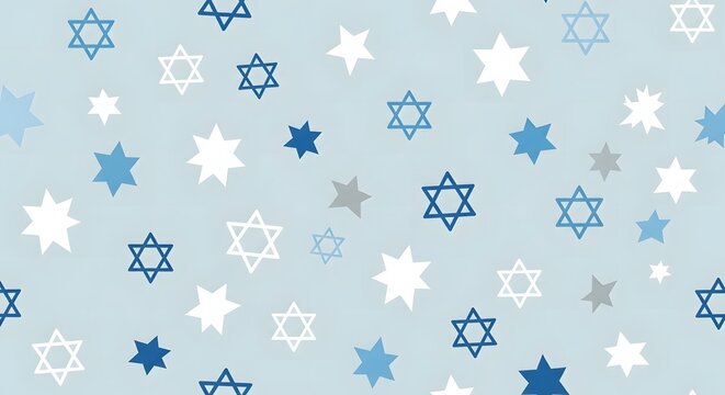 Seamless pattern of blue and white star of david symbols on a light blue background with magen david six pointed star jewish star religious