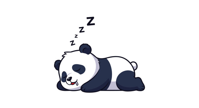 Adorable cartoon panda bear sleeping peacefully on its stomach with closed eyes and ZZZ symbols floating above its head.